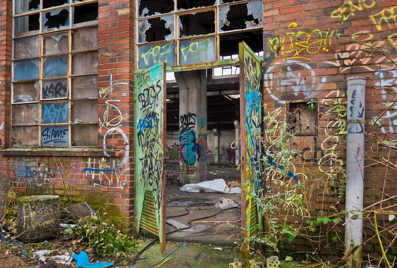 old building, Rooms, outdoors, architectural column, leave, factory building, abandoned, no people, day, Lost, brick, ruin, dark, architecture, atmosphere