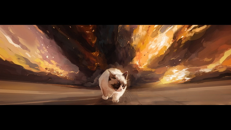 Grumpy cat, black Color, night, canine, black, background, domestic Cat, the explosion, white, animal themes, digital composite, dark, no people, cloud - sky