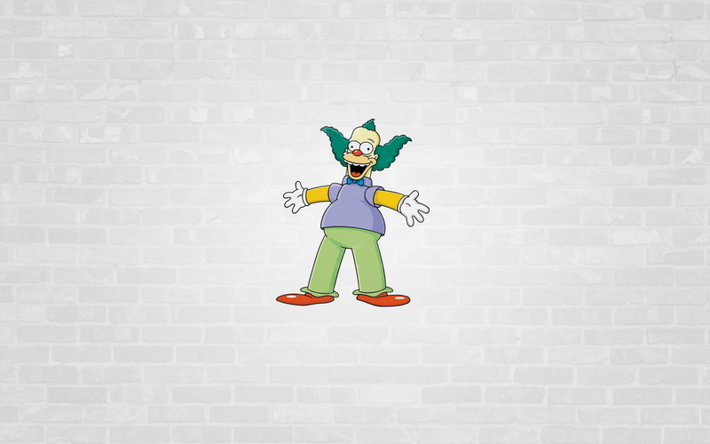 child, arms raised, one person, front view, day, wall, simpsons, representation, lifestyles, krusty, minimalism, architecture, built structure, real people