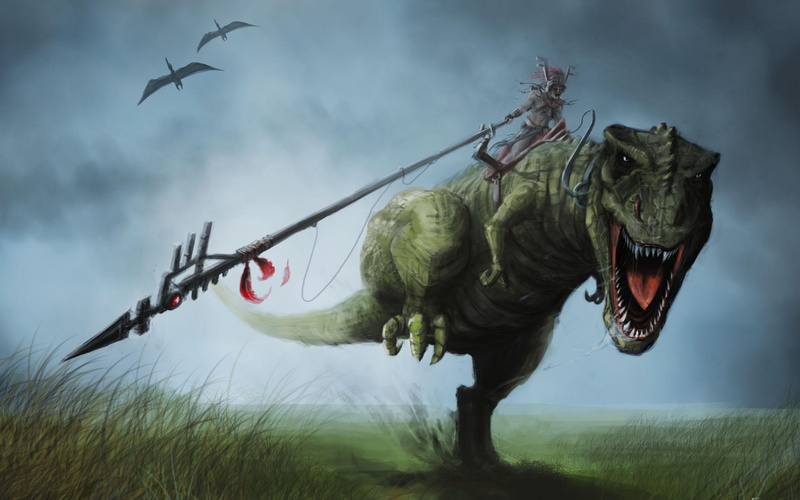 Fantasy, Warrior, 4K, Tyrannosaurus Rex, Dinosaur