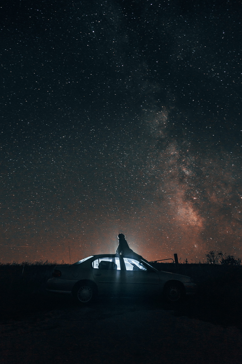 white, explore, car, dusk, wander, astrophotography, person, space, scenics, snow, night, landscape, sky, light, imagination, astronomy, wanderlust, star Shape
