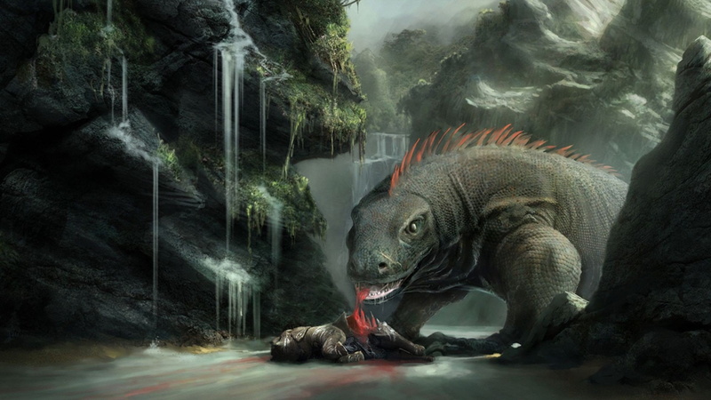 comodo, 1080P, fans, art, lizards, giant, creatures, lizard, fantasy