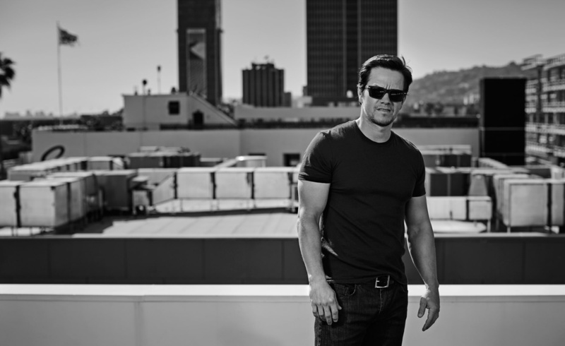 roof, journal, Mens Health, Mark Wahlberg, glasses, jeans, t-shirt, actor, 1080P, Patrik Giardino, black and white