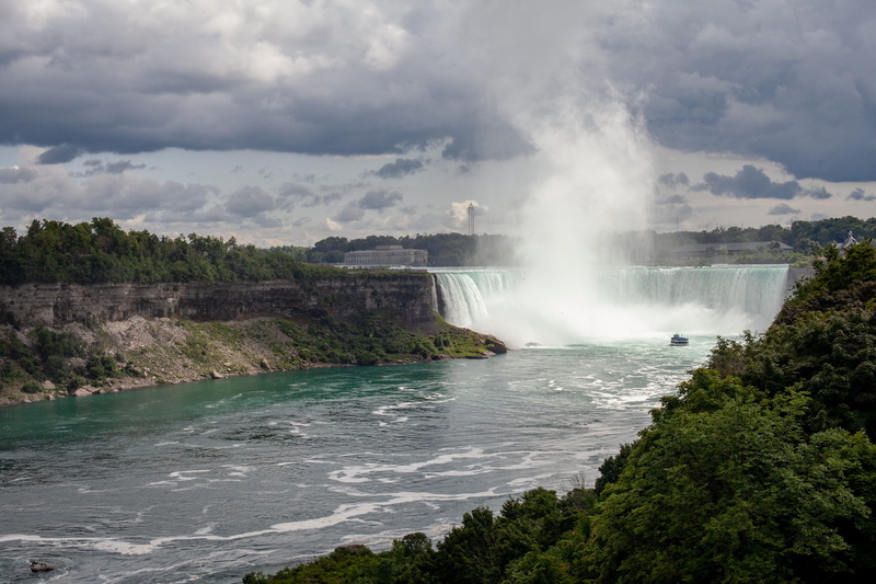 flowing water, natural, beauty in nature, mist, falls, travel destinations, power, land, tourist, canada, tourism, tree, motion, waterfall, rapids, outdoors