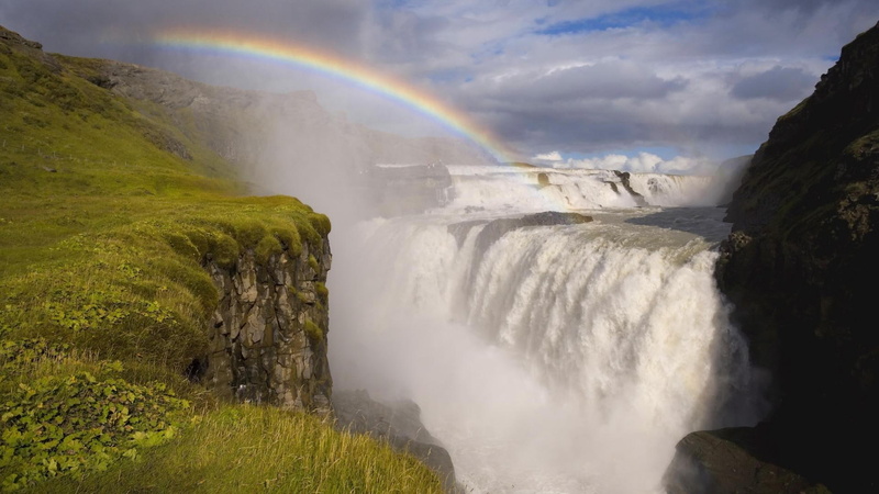 waterfall, mist, rainbow, 1080P, nature and landscapes, powerful, waterfalls, gorge