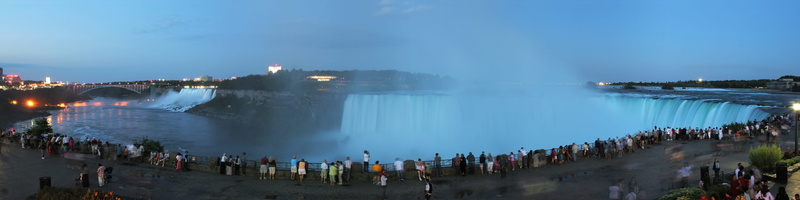 group of people, water fall, travel destinations, panorama, city, illuminated, building exterior, 5K, water, nature, niagara falls, nightlife, sky, real people