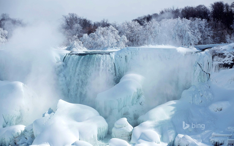 1080P, Ontario, trees, snow, river, ice, Canada, American falls, Niagara