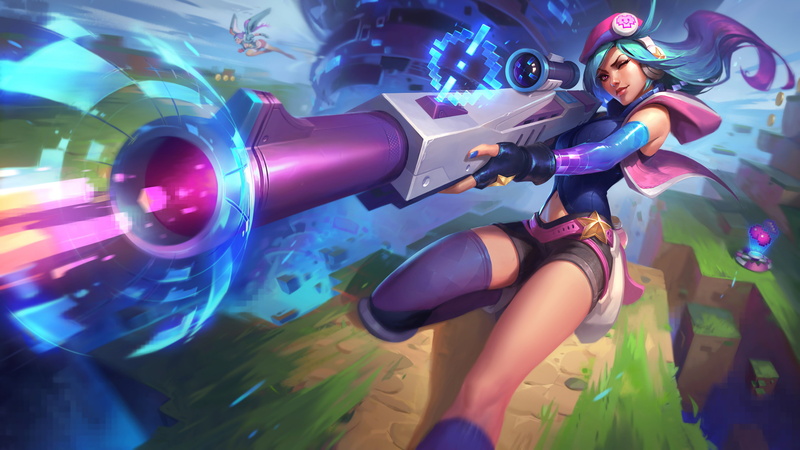 8K, video games, pixels, Splash screen, video game art, arcade, Caitlyn (League of Legends), League of Legends