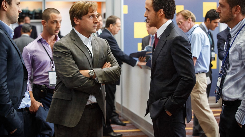man, Ryan Gosling, Steve Carell, The Big Short, gray, black, Academy Awards, 4K, suit, Oscar, wearing, jacket, front