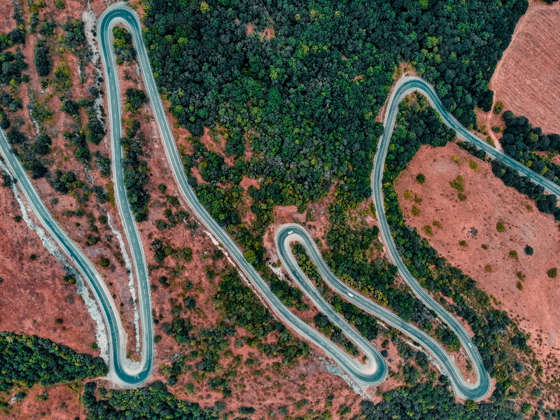 suburb, drive, day, cool backgrounds, beauty in nature, rusty, aerial view, curve, 2K, road, metal, urban, no people, green color, aerial, scenery, high angle view