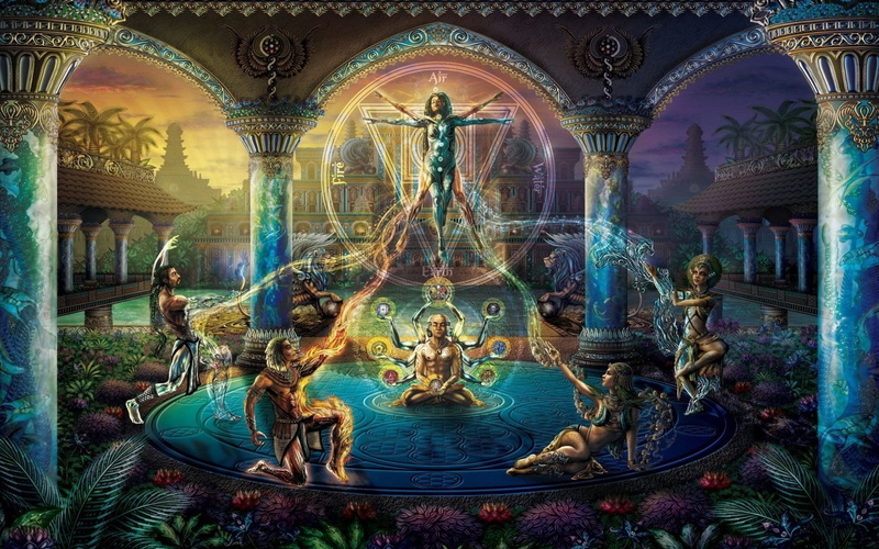 Water, Earth, 1080P, Elemental, Fire, Meditation, Fantasy, Temple, People, Magic