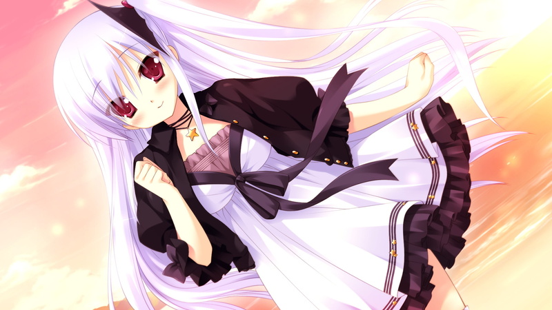 eyes, 1080P, genius, hikari, risa, akechi, red, white, game, miyasu, hyper, highspeed, hair, dress, necklace