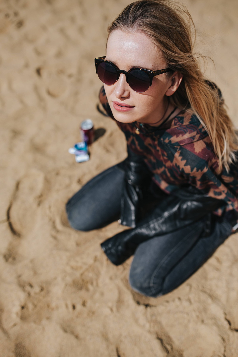 young Adult, beach, glasses, blonde, casual clothing, outdoors, one woman only, females, beauty, land, wearing, fashion, on the beach, leisure activity