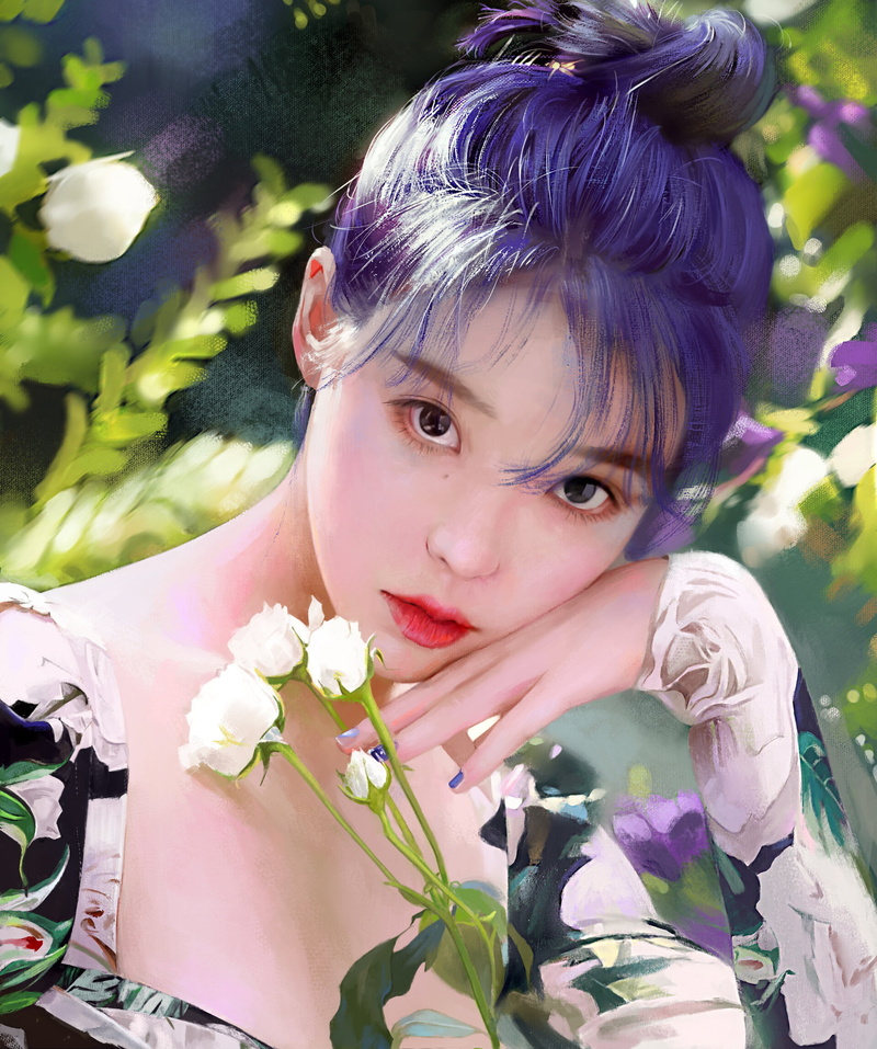 J. Won Han, looking at viewer, 1080P, long hair, artwork, women, drawing