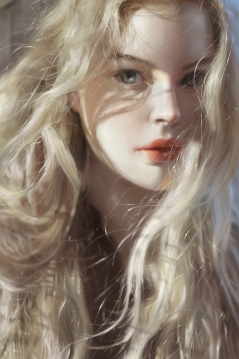 drawing, looking at viewer, J. Won Han, long hair, artwork, 720P, women
