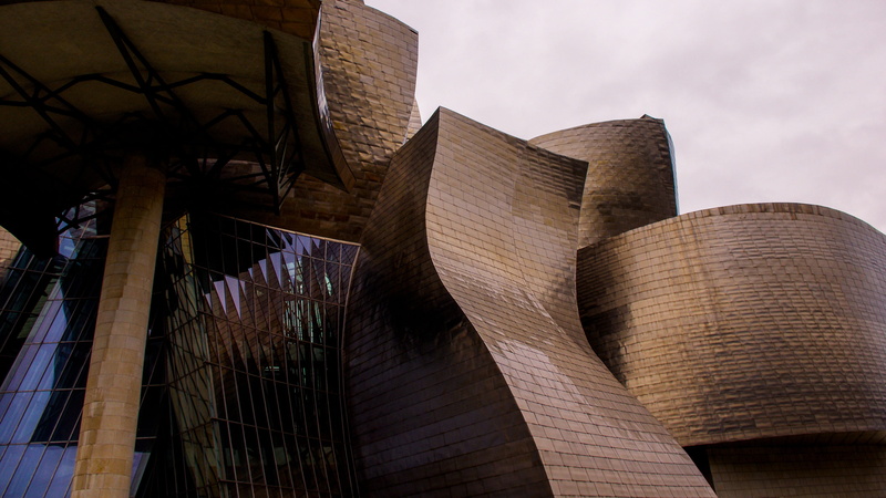 modern, bilbao, travel destinations, city, building, guggenheim, sunlight, residential district, no people, wood - material, 4K, cloud - sky, outdoors