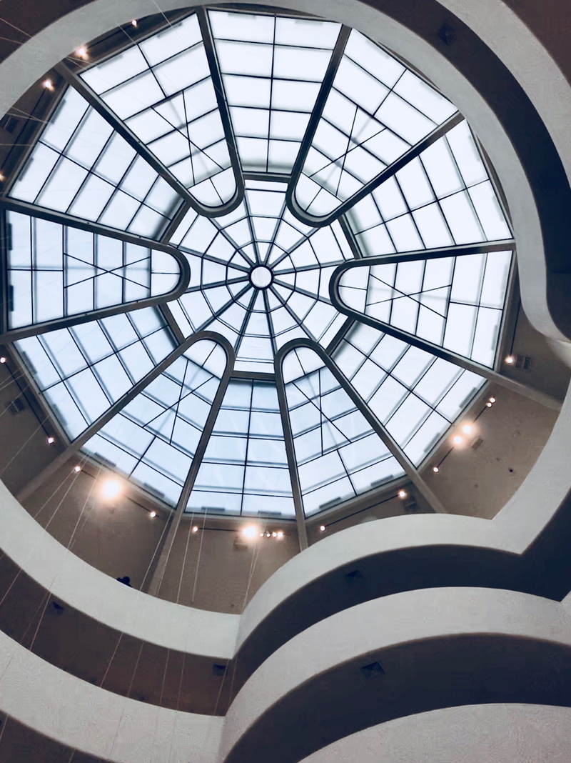 low angle view, indoors, solomon r. guggenheim museum, white, nature, architecture, architectural feature, shape, guggenheim, united states, sunlight, no people