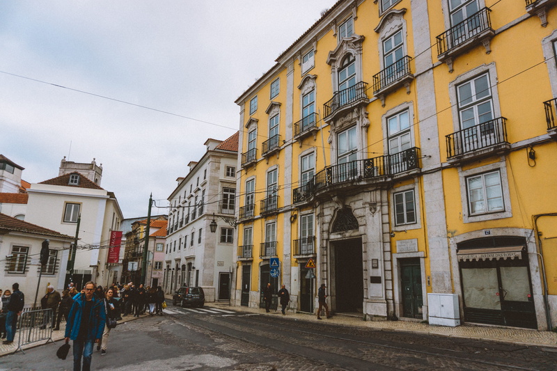 people, apartment, street, incidental people, color, rear view, women, 5K, window, lisbon, city, alley, full length, walking, sky, real people, built structure