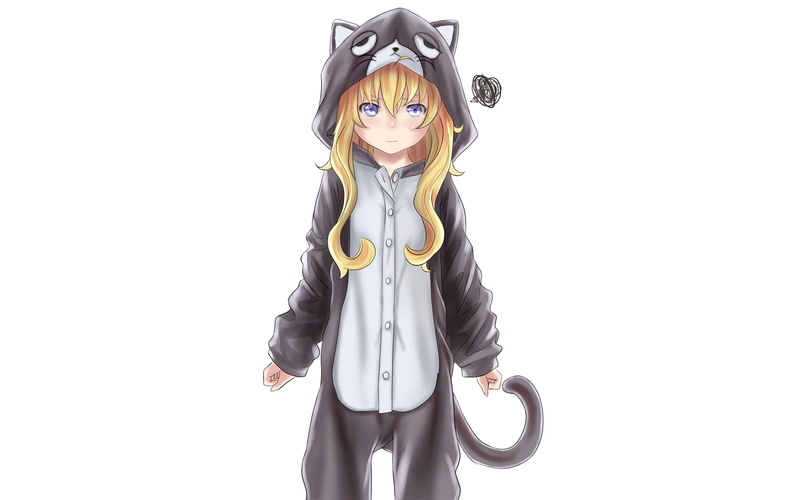 gabriel dropout, tenma white gabriel, front view, standing, one person, beautiful woman, cute, Anime, women, young women, three quarter length, white background