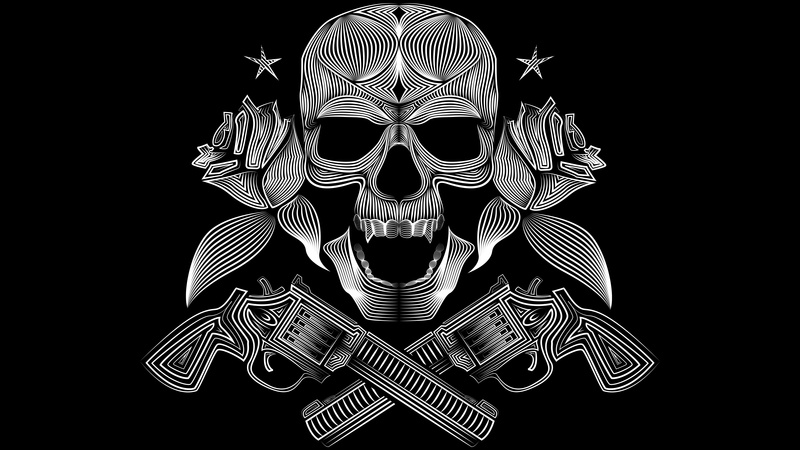 black, vector, 8K, gun, gangsters, white, skull, pirates