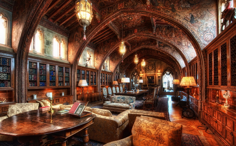 building, publication, electric lamp, Palace, brown, built structure, window, armchairs, lighting equipment, indoors, furniture, gothic, luxury, Hearst