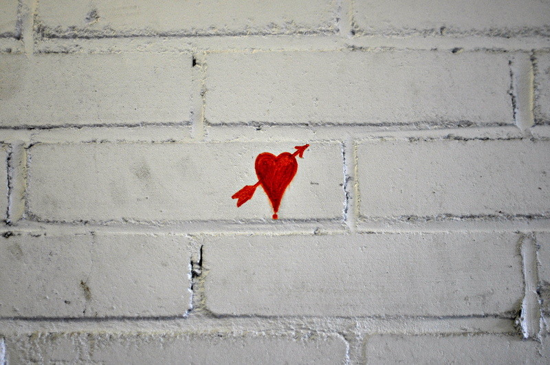 heart Shape, love, 4K, plant, building exterior, outdoors, brick, close-up, street art, heart, symbol, architecture, white color, culture, picture, stone