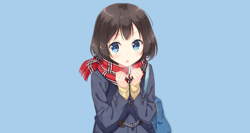 Blue Eyes, Scarf, Brown Hair, School Uniform, Short Hair, Original, Original (Anime), 1080P, Bag, Anime, Girl