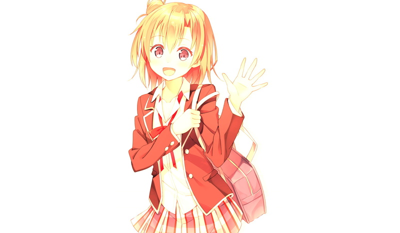 Orange Eyes, Smile, Blonde, Anime, Short Hair, My Teen Romantic Comedy SNAFU, Girl, Bag, 1080P, School Uniform, Yui Yuigahama
