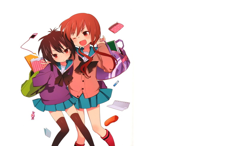 highs, background, skirts, girls, uniforms, white, open, brunettes, meganekko, short, hair, anime, bags, school, tooru, ichii, tennouji, thigh, nagisa