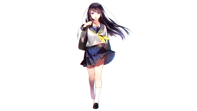 1080P, Anime, Black Hair, School Uniform, Long Hair, Girl, Original, Bag