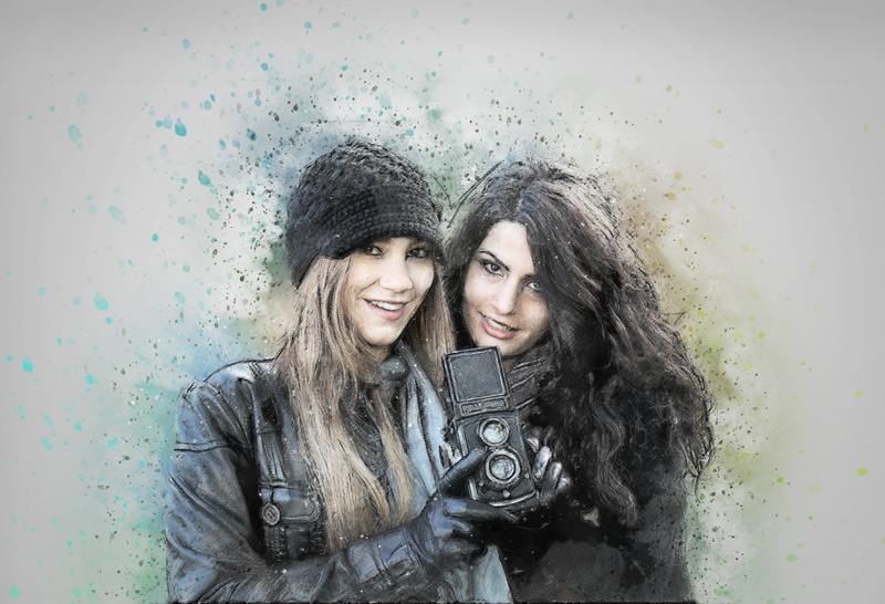 camera, clothing, people, adult, headshot, winter, young women, fun, young Adult, 2K, beauty, holding, two people, arm around, females, artwork, caucasian Ethnicity