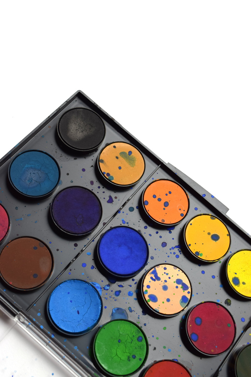 supplies, art and craft, side by side, copy space, art supplies, colorful, circle, palettes, art and craft equipment, white background, 5K, color, child
