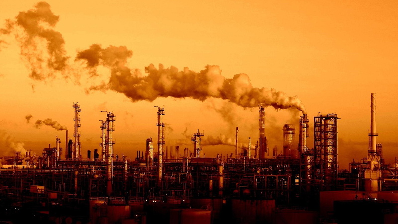sky, city factory, business, no people, refinery, environment, 2K, smog, fuel and power generation, smoke stack, outdoors, sunset, industry, environmental issues