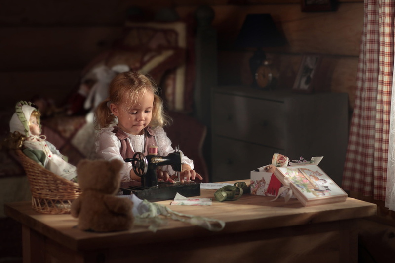 sewing machine, 1080P, dressmaker, bear, Vadim Morozov, doll, girl