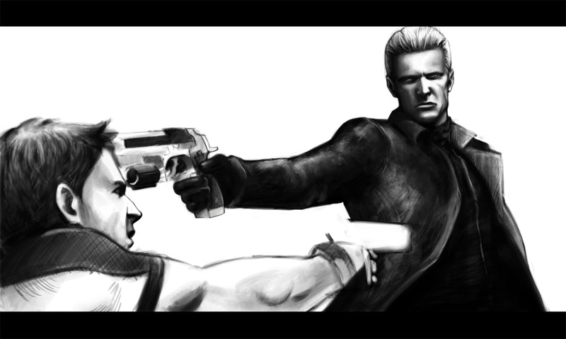 hd, games, albert, Guns, fan, art, evil, sketches, Video Games, video, wesker, resident, monochrome, grayscale, 720P, drawings