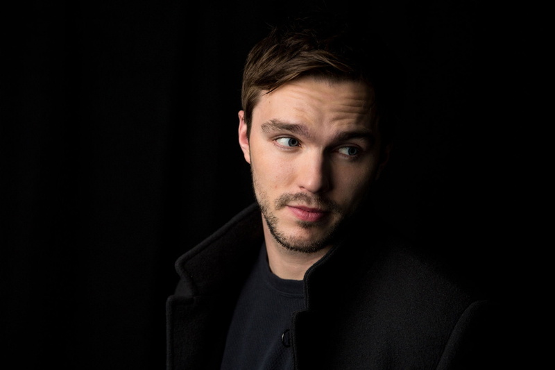 Nicholas Hoult, 1080P, coat, black background, actor, photoshoot, Amy Sussman