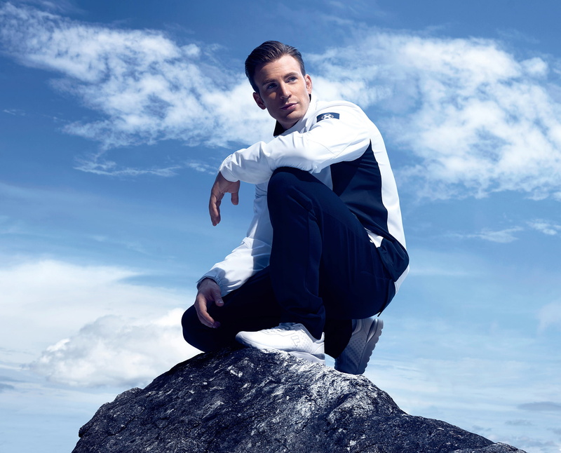 sneakers, costume, 1080P, brand, Fila, photoshoot, the sky, 2015, clouds, pants, sports, actor, jacket, Chris Evans