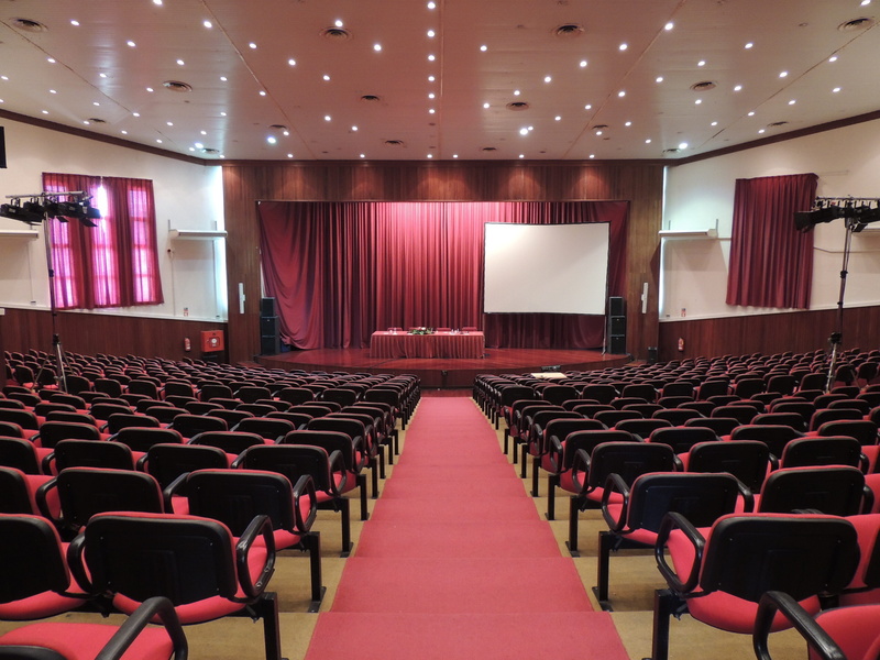 auditorium, projection screen, luggage, indoors, ground, curtain, architecture, absence, film industry, repetition, conference, in a row, movie theater