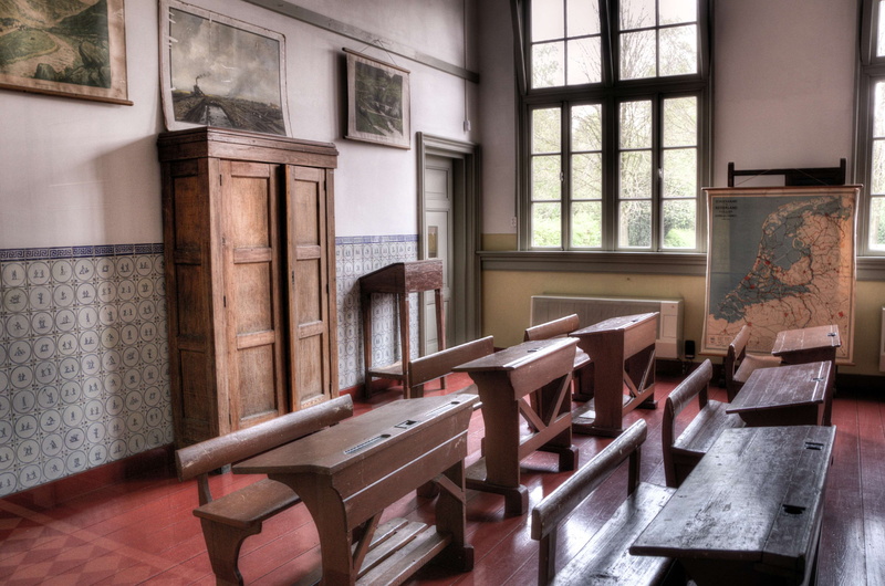 empty, home interior, furniture, old, no people, wood - material, architecture, business, desk, luxury, benches, seat, school, classroom, chair, absence