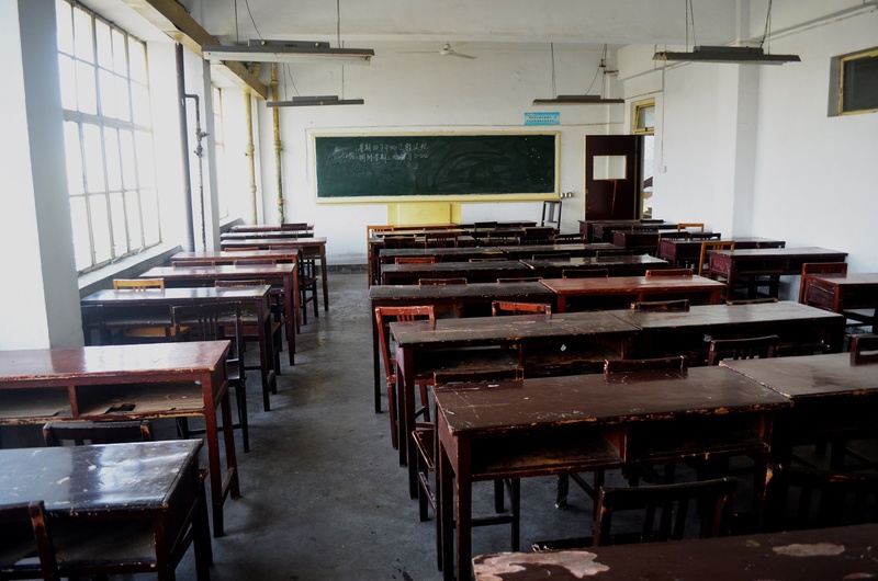 classroom, window, absence, desk, students, brown, wooden, chalk, built structure, chair, table, 1080P, board, education, architecture, near, building