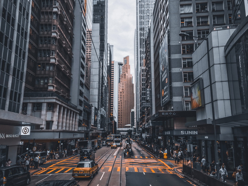 sign, photography, track, daily life, architecture, hong kong, selective, city, skyscraper, road, office building exterior, pedestrian, motor vehicle, modern design