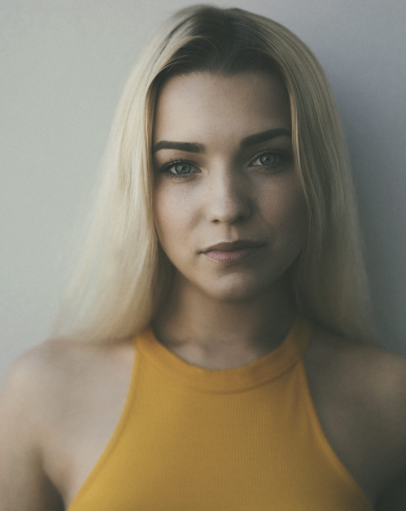 headshot, wall, halterneck, caucasian, young Adult, studio Shot, adults Only, long Hair, looking At Camera, people, casual Clothing, beautiful, one Young Woman Only