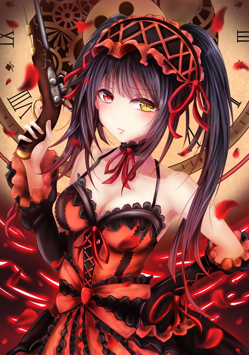 weapon, Date A Live, Tokisaki Kurumi, anime girls, long hair, black hair, gun, anime, 2K