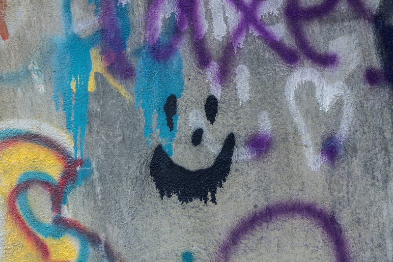 architecture, wall - building feature, painting, textured, happiness, no people, full frame, pattern, smiley, spraypaint, yellow, smile, mural, spray paint