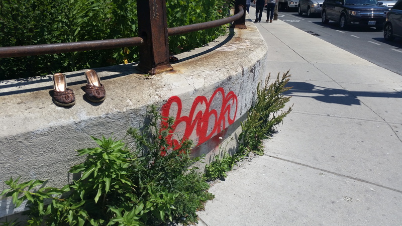 toronto, text, day, sidewalk, 5K, dupont street, lets get some shoes, sign, footpath, transportation, communication, no people, nature, metal railing