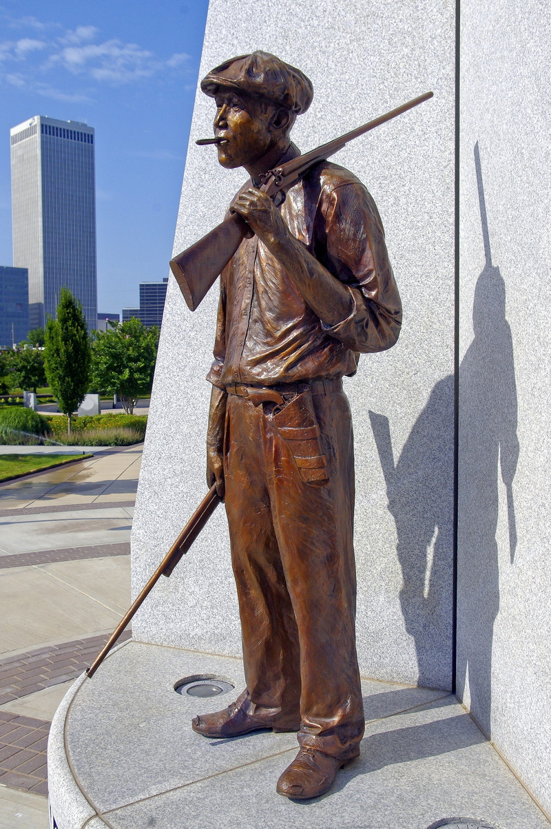 america, day, bronze, built structure, hostility, sculpture, historic, people, outdoors, park, building exterior, human representation, tulsa, john hope franklin