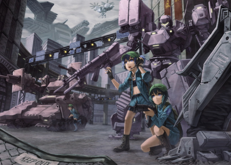 zassou, weapon, kawashiro, kurione, core, nitori, 1080P, touhou, headphones, mecha, armored, gun