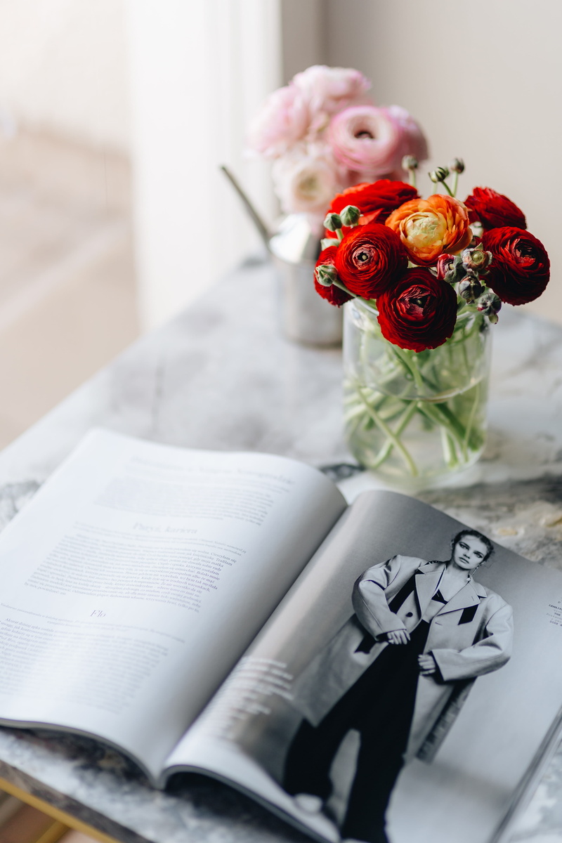 newspaper, indoors, close-up, marble, poland, vogue may, magazine, creativity, 5K, flora, magazine cover, table, amp, rose - flower, representation, nature