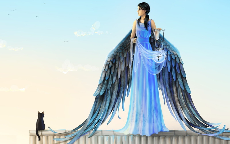 Cat, 1080P, Filomena, Joya, Dress, Angel, Blue, Design, Wings, Lantern, Art