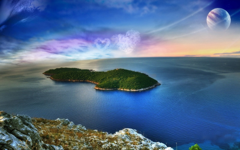green, water, beauty in nature, 1080P, sea, view, circumference, island, nature, rock - object, horizon over water, bay, slope, tranquil scene, form